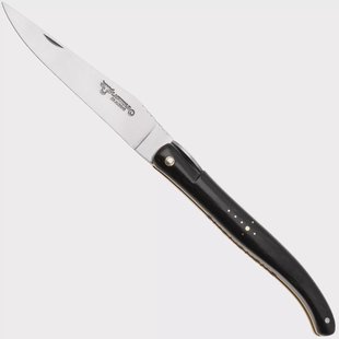 Laguiole en Aubrac Origine Tour Eiffel Tower, Ebony Wood, Handcarved Brass Plates, zakmes, 12 cm