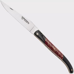 Laguiole en Aubrac Ebony, Jasper Gold Inlay, Handcarved Plates, zakmes, 12 cm