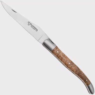 Laguiole en Aubrac Black Ash Burl, Double Plated, Matt Bolsters, zakmes, 12 cm