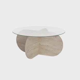 Calicosy - Salontafel met gehard glazen blad AERIS - Travertijneffect