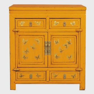 Fine Asianliving Antieke Chinese Kast Marigold Geel