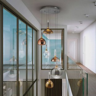 Schuller Valencia Charlize LED hanglamp 6-lamps, dimbaar, vierkleurig glas