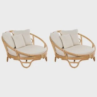 Beliani - ROSSANO - Ligstoel set van 2 - Natuurlijk - Rotan