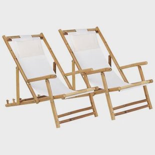 Beliani-ATRANI -Strandstoel set van 2-Lichte houtkleur-Bamboehout