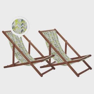 Beliani - ANZIO - Strandstoel set van 2 - Donkerhout|Geel - Polyester