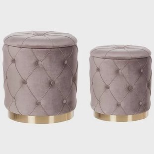 Beliani - PUEBLO - Poef set van 2 - Taupe - 40|33 cm - Fluweel