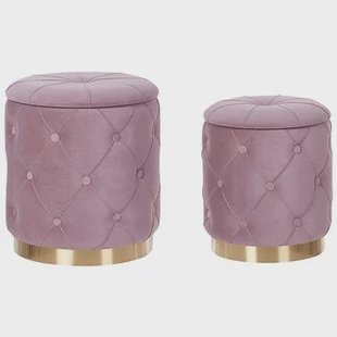 Beliani - PUEBLO - Poef set van 2 - Roze - 40|33 cm - Fluweel