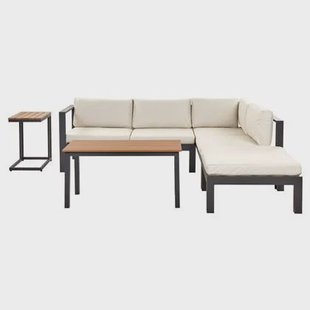 Beliani - MESSINA - Loungeset voor 5 - Zwart|Beige - Aluminium