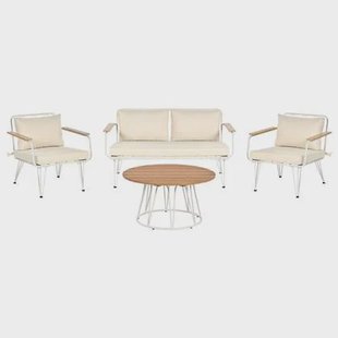 Beliani - MONTESILVANO - Loungeset voor 4 - Wit met Beige - Staal