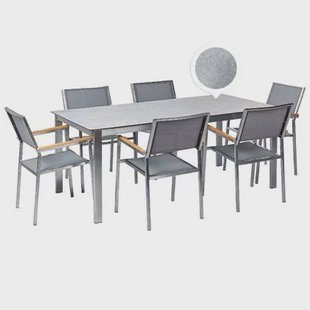 Beliani-COSOLETO|GROSSETO-Tuinset 6 persoons-Grijs-Graniet|Glas