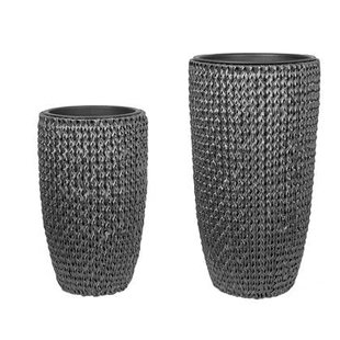 Beliani - CEDRUS - Bloempot set van 2 - Zwart - PE rotan