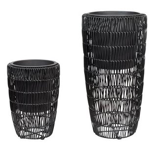 Beliani - CHELONE - Bloempot set van 2 - Zwart - PE rotan Beliani - CHELONE - Bloempot set van 2 - Zwart - PE rotan