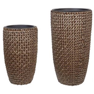Beliani - CEDRUS - Bloempot set van 2 - Bruin - PE rotan Beliani - CEDRUS - Bloempot set van 2 - Bruin - PE rotan
