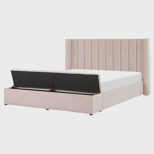 Beliani-NOYERS -Bed met opbergruimte-Roze-160 x 200 cm-Fluweel