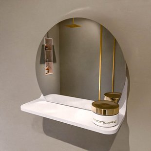 MONDIAZ SPOT spiegel rond 30cm met Spiegelplanchet kleur Talc.