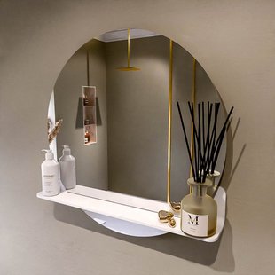 MONDIAZ SPOT spiegel rond 70cm met Spiegelplanchet kleur Talc.