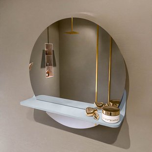 MONDIAZ SPOT spiegel rond 50cm met Spiegelplanchet kleur Clay.