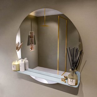 MONDIAZ SPOT spiegel rond 90cm met Spiegelplanchet kleur Clay.