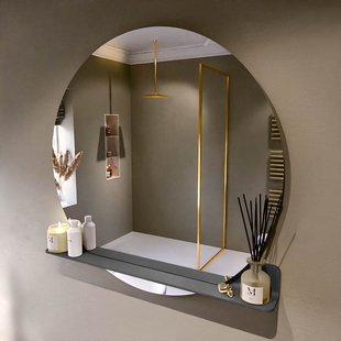 MONDIAZ SPOT spiegel rond 110cm met Spiegelplanchet kleur Dark Grey.