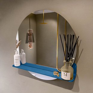 MONDIAZ SPOT spiegel rond 70cm met Spiegelplanchet kleur Jeans.