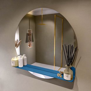 MONDIAZ SPOT spiegel rond 90cm met Spiegelplanchet kleur Jeans.