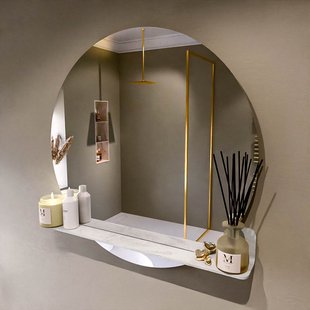 MONDIAZ SPOT spiegel rond 90cm met Spiegelplanchet kleur Opalo.