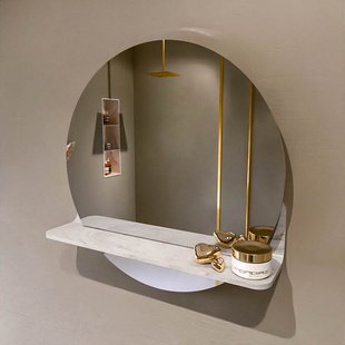 MONDIAZ SPOT spiegel rond 50cm met Spiegelplanchet kleur Ostra.