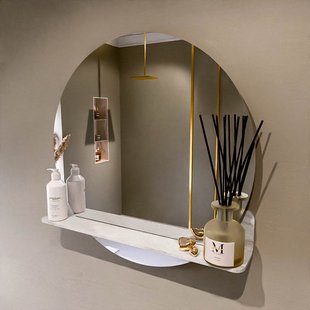 MONDIAZ SPOT spiegel rond 70cm met Spiegelplanchet kleur Ostra. MONDIAZ SPOT spiegel rond 70cm met Spiegelplanchet kleur Ostra.