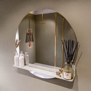 MONDIAZ SPOT spiegel rond 80cm met Spiegelplanchet kleur Ostra.