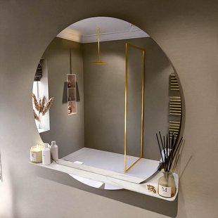 MONDIAZ SPOT spiegel rond 120cm met Spiegelplanchet kleur Ostra. MONDIAZ SPOT spiegel rond 120cm met Spiegelplanchet kleur Ostra.