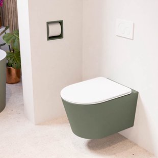 MONDIAZ LAVIE hangend toilet single fire rimless diepspoel Army, Toiletzitting met quick-release & softclose Talc