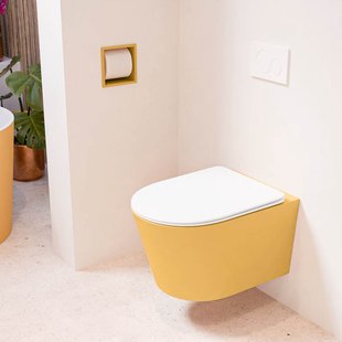 MONDIAZ LAVIE hangend toilet single fire rimless diepspoel Ocher, Toiletzitting met quick-release & softclose Talc