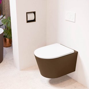 MONDIAZ LAVIE hangend toilet single fire rimless diepspoel Rust, Toiletzitting met quick-release & softclose Talc