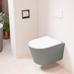 MONDIAZ LAVIE hangend toilet single fire rimless diepspoel Smoke, Toiletzitting met quick-release & softclose Talc