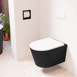 MONDIAZ LAVIE hangend toilet single fire rimless diepspoel Urban, Toiletzitting met quick-release & softclose Talc