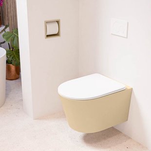 MONDIAZ LAVIE hangend toilet single fire rimless diepspoel Sand, Toiletzitting met quick-release & softclose Talc