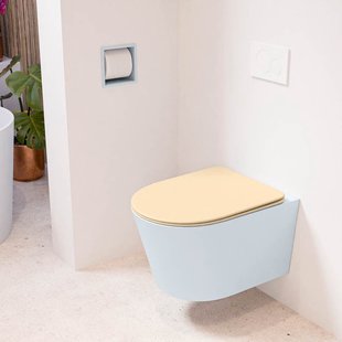 MONDIAZ LAVIE hangend toilet single fire rimless diepspoel Clay, Toiletzitting met quick-release & softclose Sand