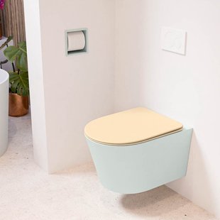 MONDIAZ LAVIE hangend toilet single fire rimless diepspoel Greey, Toiletzitting met quick-release & softclose Sand