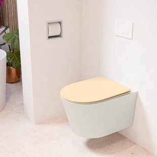 MONDIAZ LAVIE hangend toilet single fire rimless diepspoel Linen, Toiletzitting met quick-release & softclose Sand