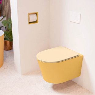 MONDIAZ LAVIE hangend toilet single fire rimless diepspoel Ocher, Toiletzitting met quick-release & softclose Sand