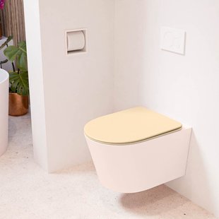 MONDIAZ LAVIE hangend toilet single fire rimless diepspoel Rosee, Toiletzitting met quick-release & softclose Sand