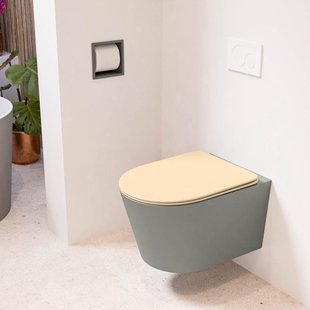 MONDIAZ LAVIE hangend toilet single fire rimless diepspoel Smoke, Toiletzitting met quick-release & softclose Sand