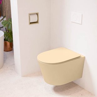 MONDIAZ LAVIE hangend toilet single fire rimless diepspoel Sand, Toiletzitting met quick-release & softclose Sand