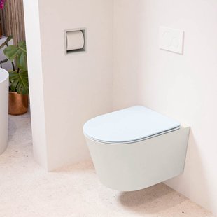 MONDIAZ LAVIE hangend toilet single fire rimless diepspoel Linen, Toiletzitting met quick-release & softclose Clay