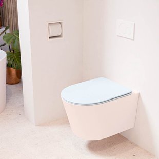 MONDIAZ LAVIE hangend toilet single fire rimless diepspoel Rosee, Toiletzitting met quick-release & softclose Clay
