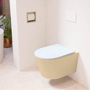 MONDIAZ LAVIE hangend toilet single fire rimless diepspoel Sand, Toiletzitting met quick-release & softclose Clay
