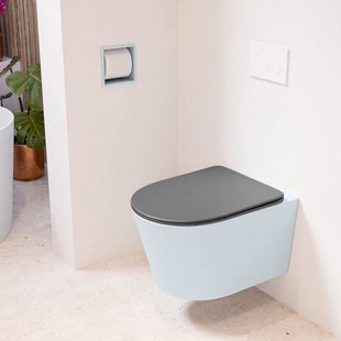 MONDIAZ LAVIE hangend toilet single fire rimless diepspoel Clay, Toiletzitting met quick-release & softclose Dark Grey