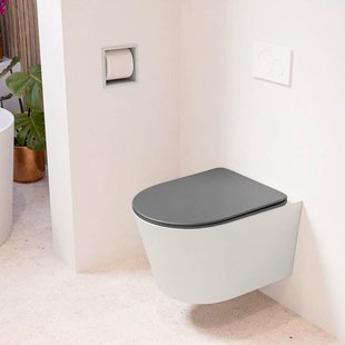 MONDIAZ LAVIE hangend toilet single fire rimless diepspoel Linen, Toiletzitting met quick-release & softclose Dark Grey