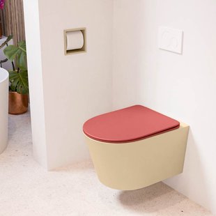 MONDIAZ LAVIE hangend toilet single fire rimless diepspoel Sand, Toiletzitting met quick-release & softclose Fire