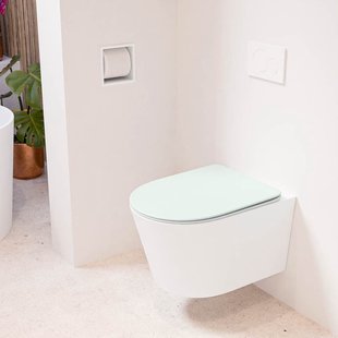 MONDIAZ LAVIE hangend toilet single fire rimless diepspoel Talc, Toiletzitting met quick-release & softclose Greey